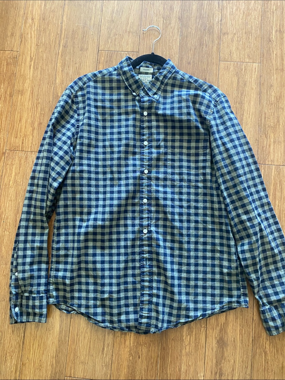 J crewClassic Men's Blue and tan Plaid Button-Down Shirt